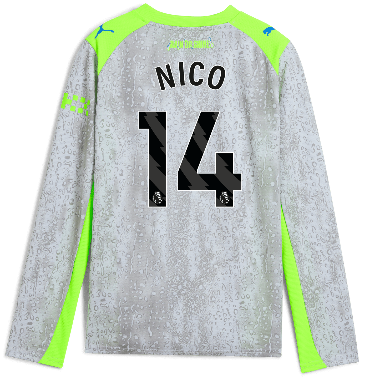 Kids' Manchester City Third Jersey 2025/26 Long Sleeve With NICO 14 Printing - blue