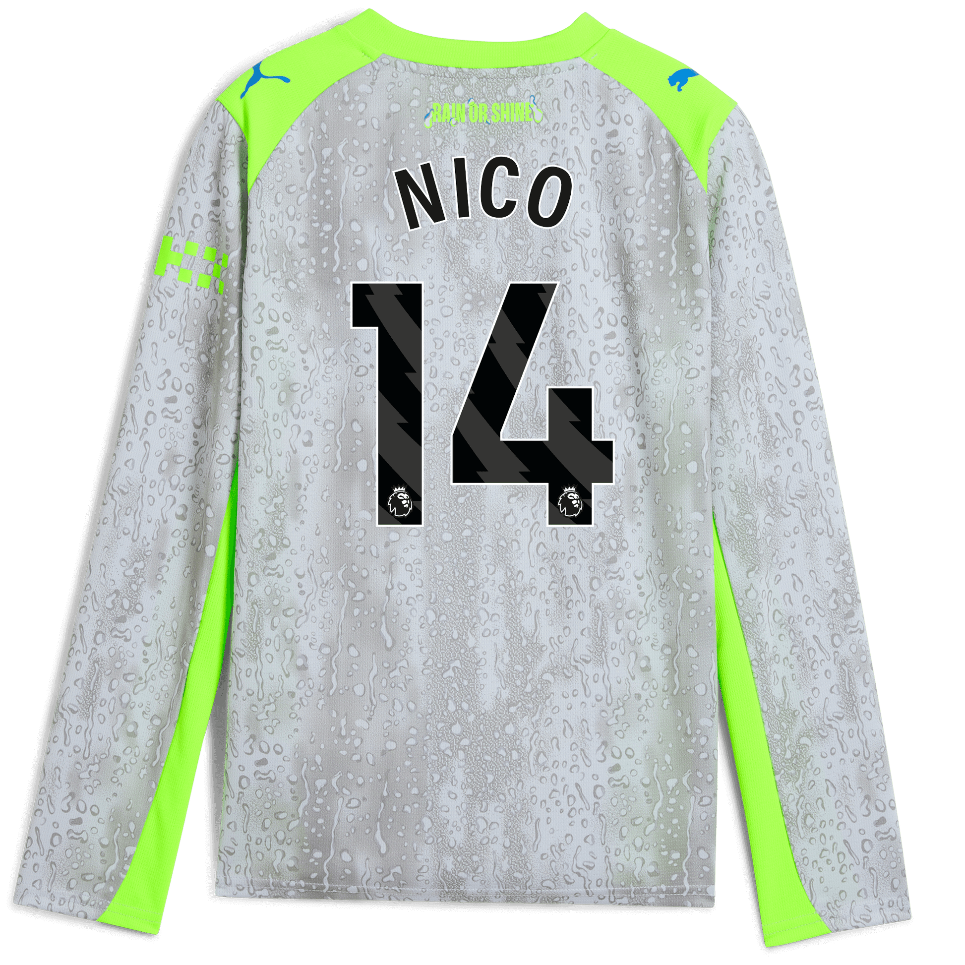 Kids' Manchester City Third Jersey 2025/26 Long Sleeve With NICO 14 Printing - blue