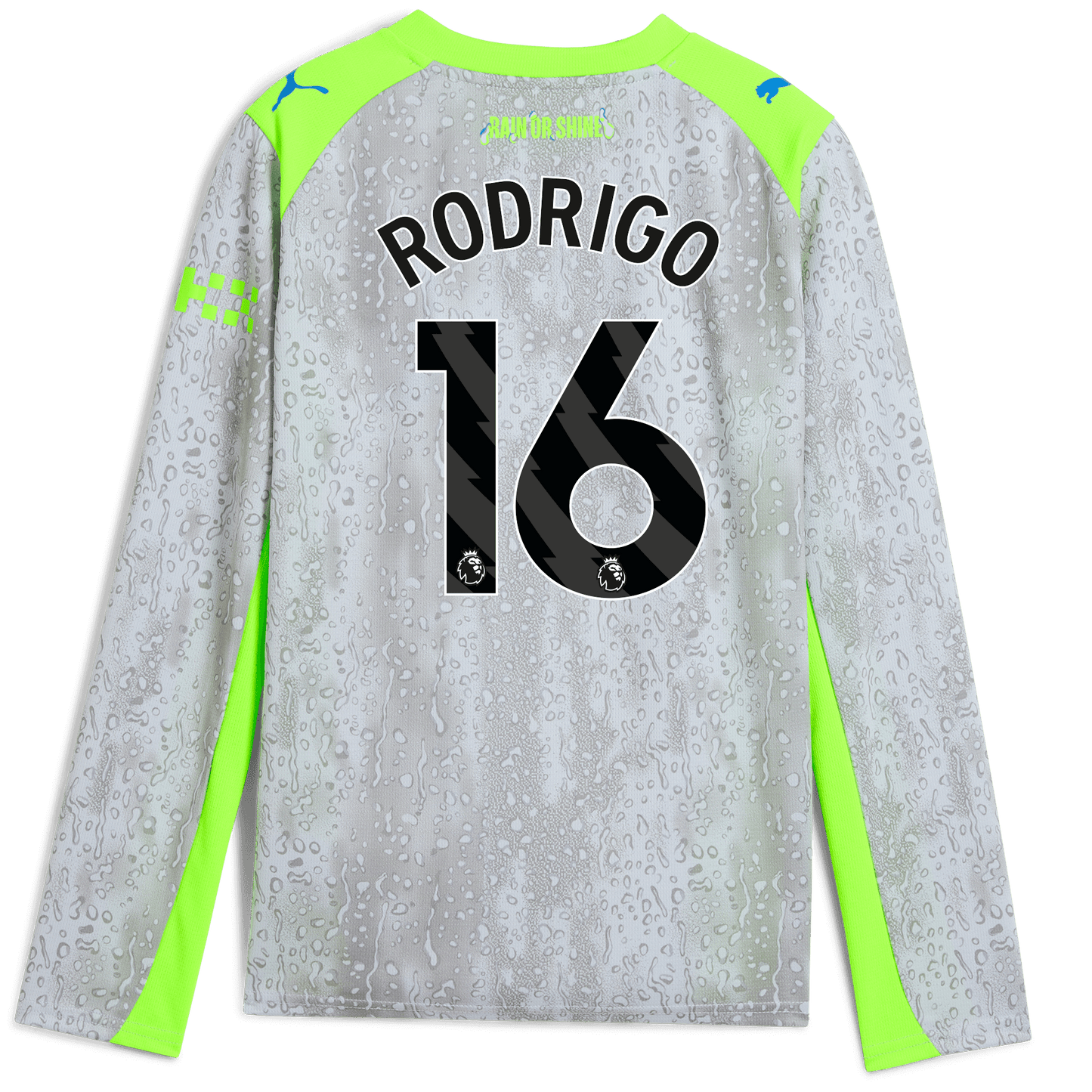 Kids' Manchester City Third Jersey 2025/26 Long Sleeve With RODRIGO 16 Printing - blue