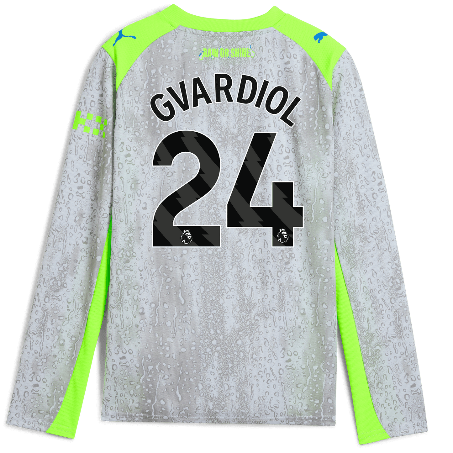 Kids' Manchester City Third Jersey 2025/26 Long Sleeve With GVARDIOL 24 Printing - blue