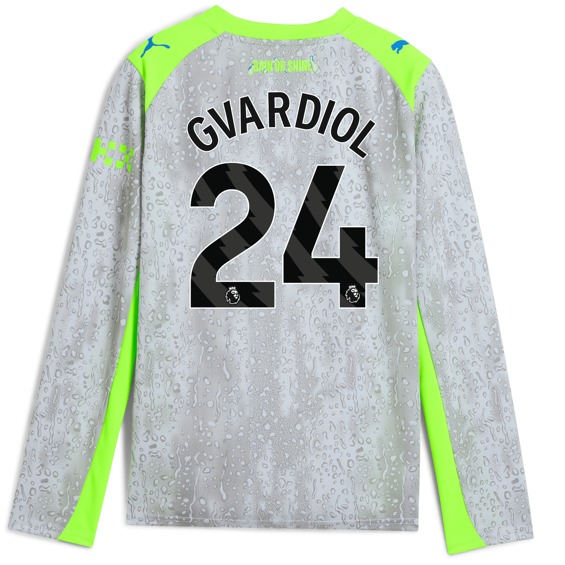 Kids' Manchester City Third Jersey 2025/26 Long Sleeve With GVARDIOL 24 Printing - blue