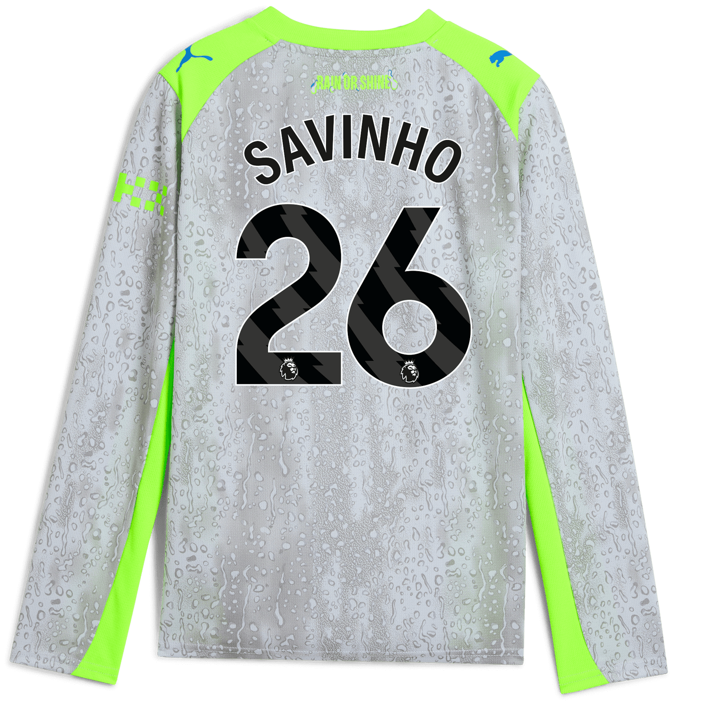 Kids' Manchester City Third Jersey 2025/26 Long Sleeve With SAVINHO 26 Printing - blue