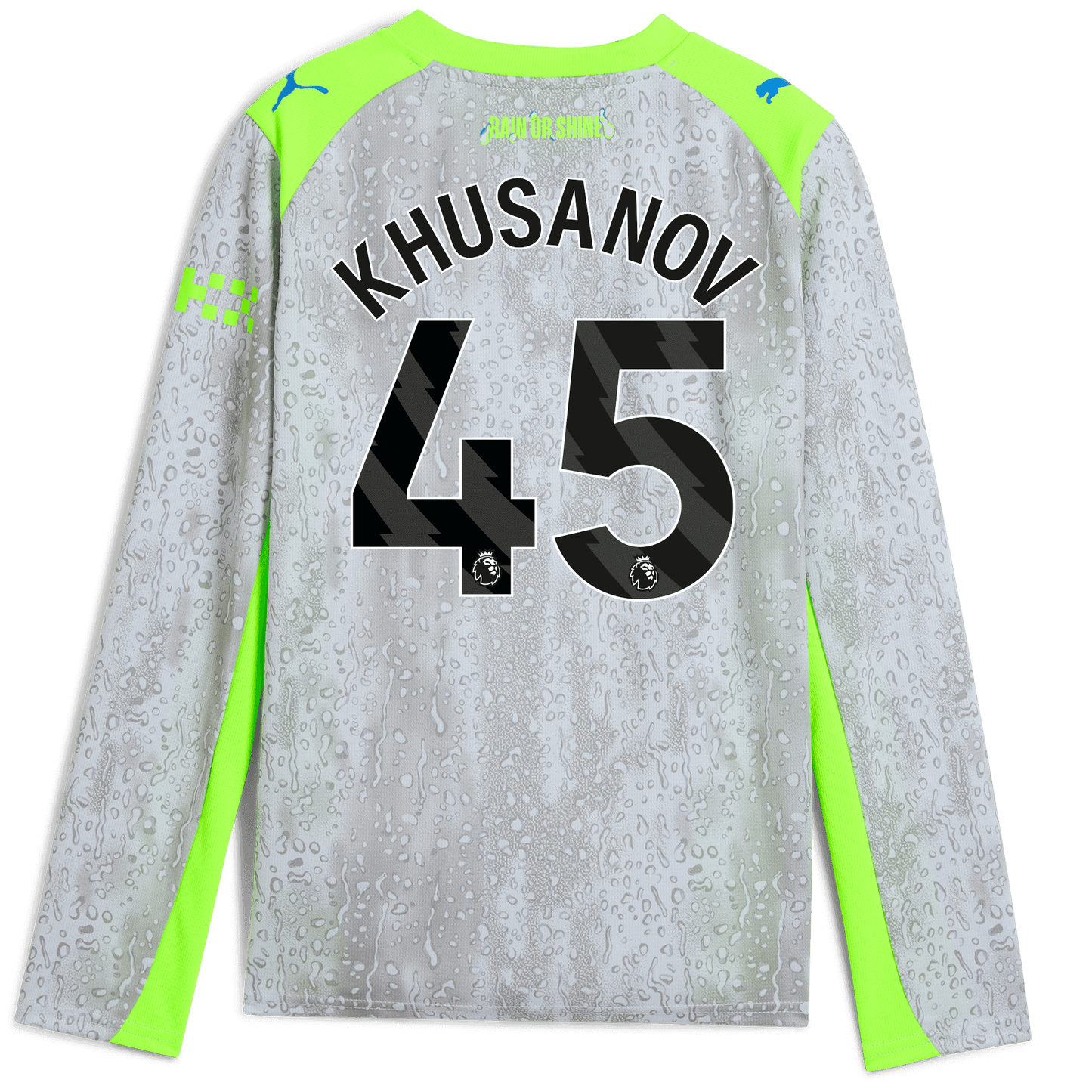 Kids' Manchester City Third Jersey 2025/26 Long Sleeve With KHUSANOV 45 Printing - blue