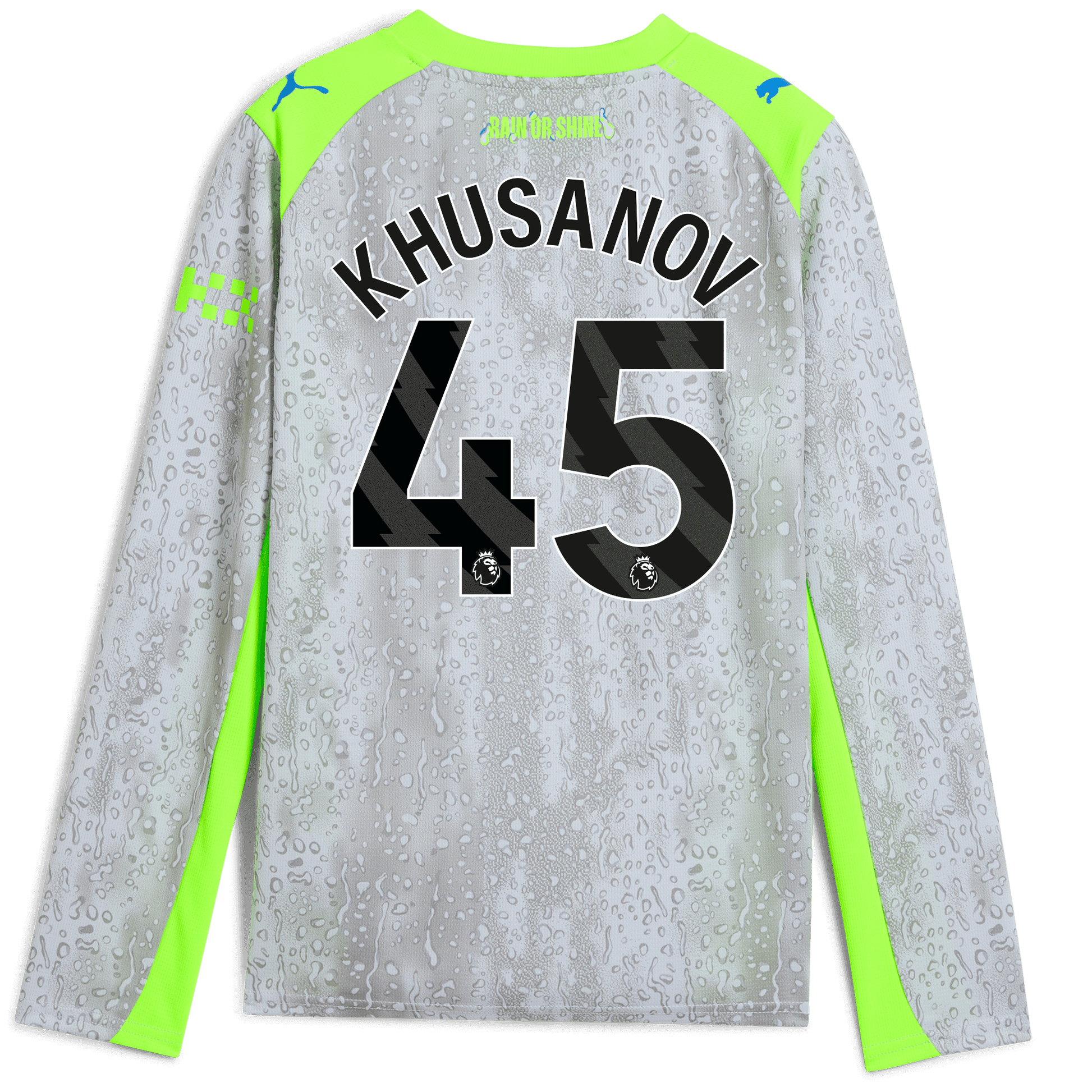 Kids' Manchester City Third Jersey 2025/26 Long Sleeve With KHUSANOV 45 Printing - blue