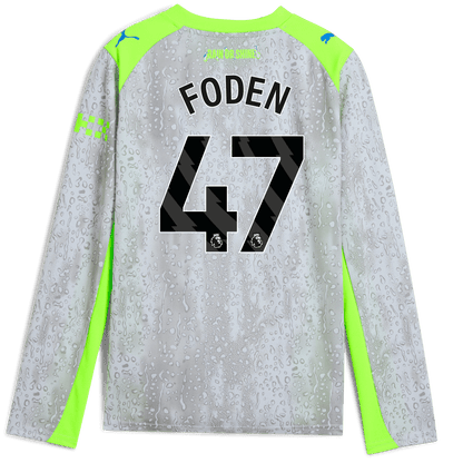Kids' Manchester City Third Jersey 2025/26 Long Sleeve With FODEN 47 Printing - blue