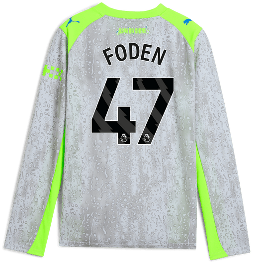 Kids' Manchester City Third Jersey 2025/26 Long Sleeve With FODEN 47 Printing - blue