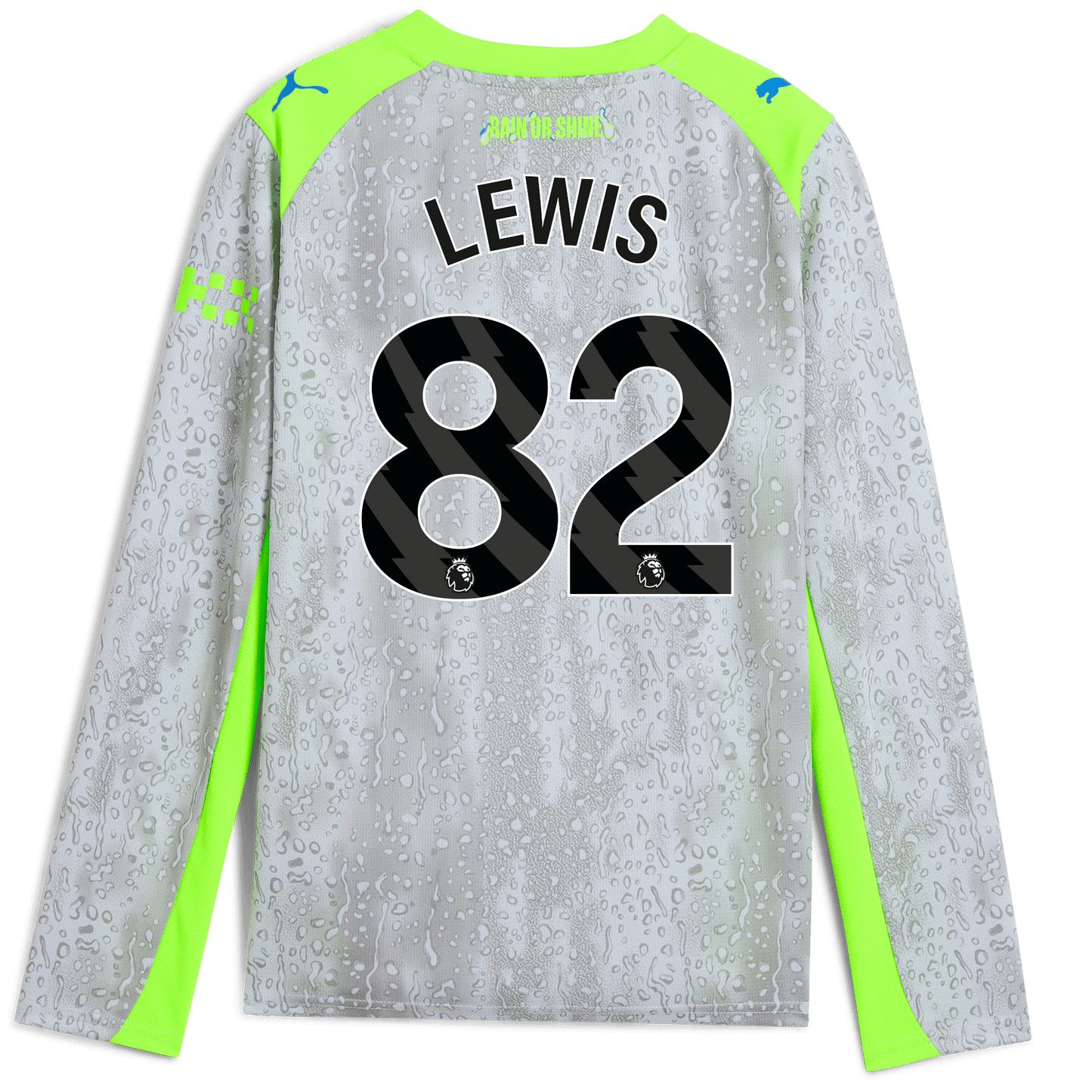 Kids' Manchester City Third Jersey 2025/26 Long Sleeve With LEWIS 82 Printing - blue