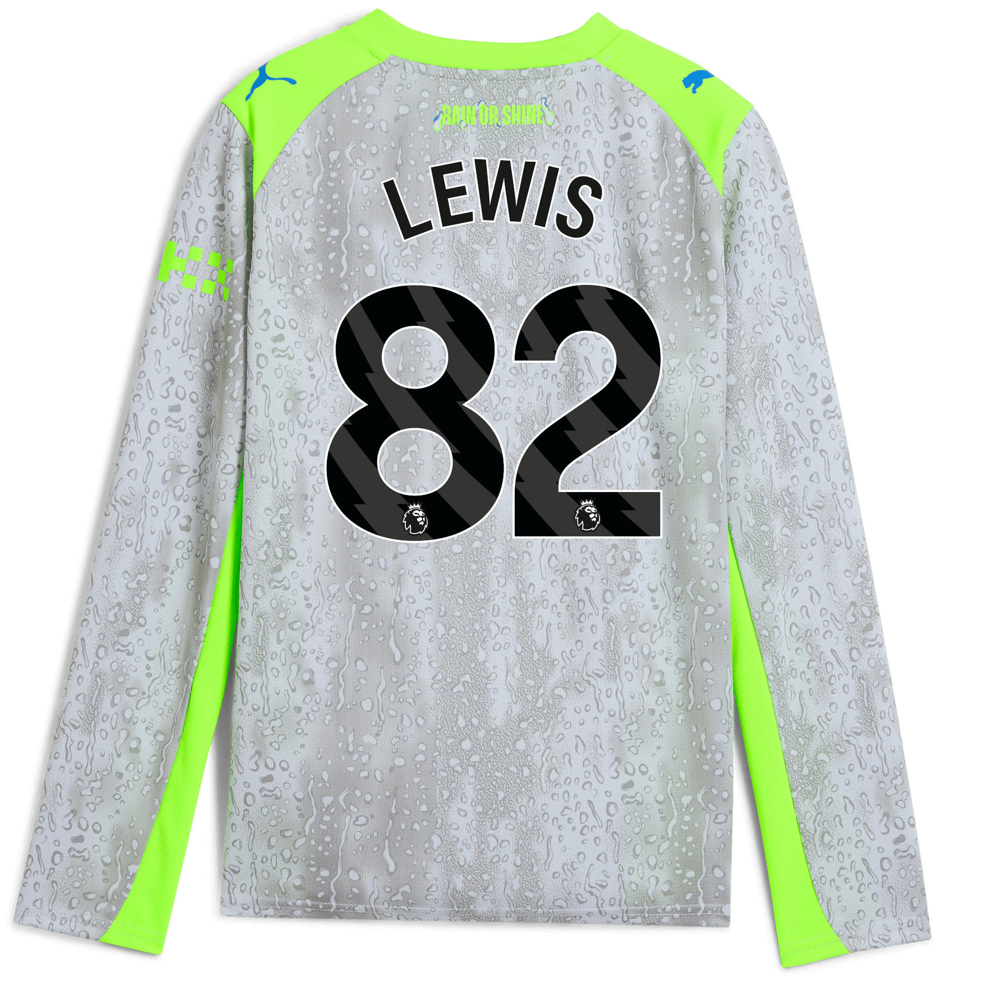 Kids' Manchester City Third Jersey 2025/26 Long Sleeve With LEWIS 82 Printing - blue