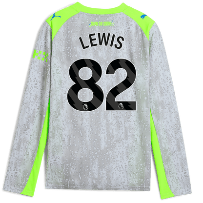 Kids' Manchester City Third Jersey 2025/26 Long Sleeve With LEWIS 82 Printing - blue