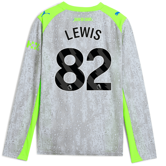 Kids' Manchester City Third Jersey 2025/26 Long Sleeve With LEWIS 82 Printing - blue