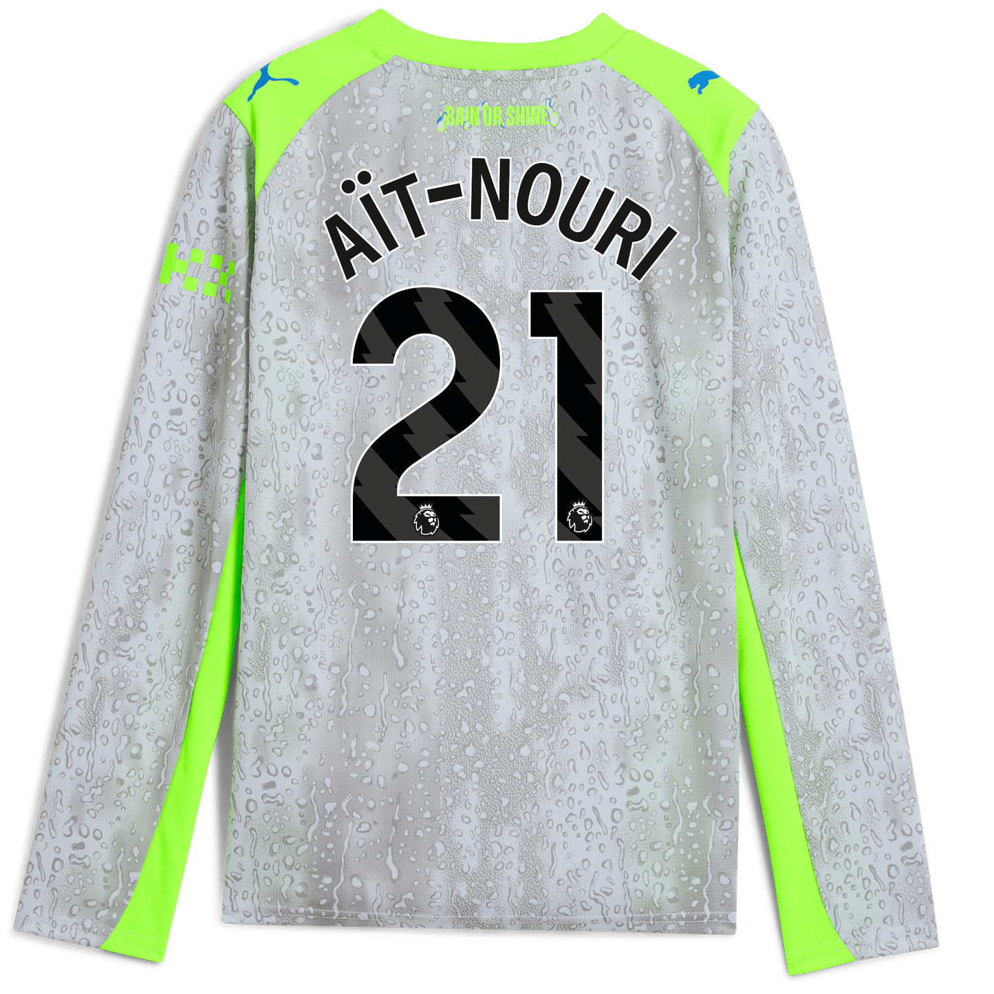 Kids' Manchester City Third Jersey 2025/26 Long Sleeve With AÏT-NOURI 21 Printing - blue