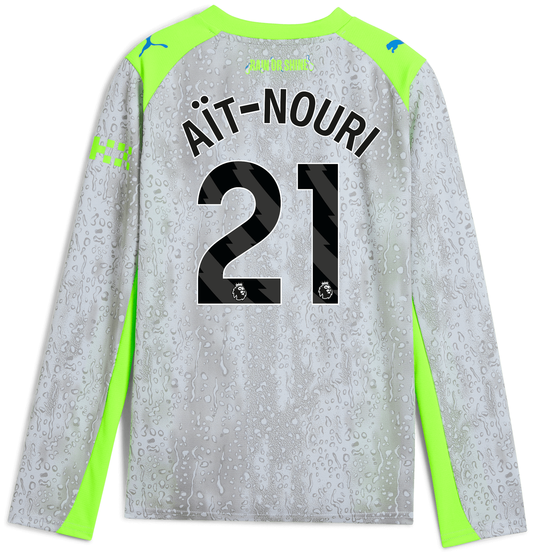 Kids' Manchester City Third Jersey 2025/26 Long Sleeve With AÏT-NOURI 21 Printing - blue