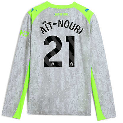 Kids' Manchester City Third Jersey 2025/26 Long Sleeve With AÏT-NOURI 21 Printing - blue