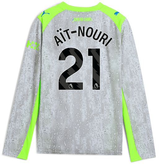 Kids' Manchester City Third Jersey 2025/26 Long Sleeve With AÏT-NOURI 21 Printing - blue