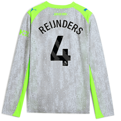 Kids' Manchester City Third Jersey 2025/26 Long Sleeve With REIJNDERS 4 Printing - blue