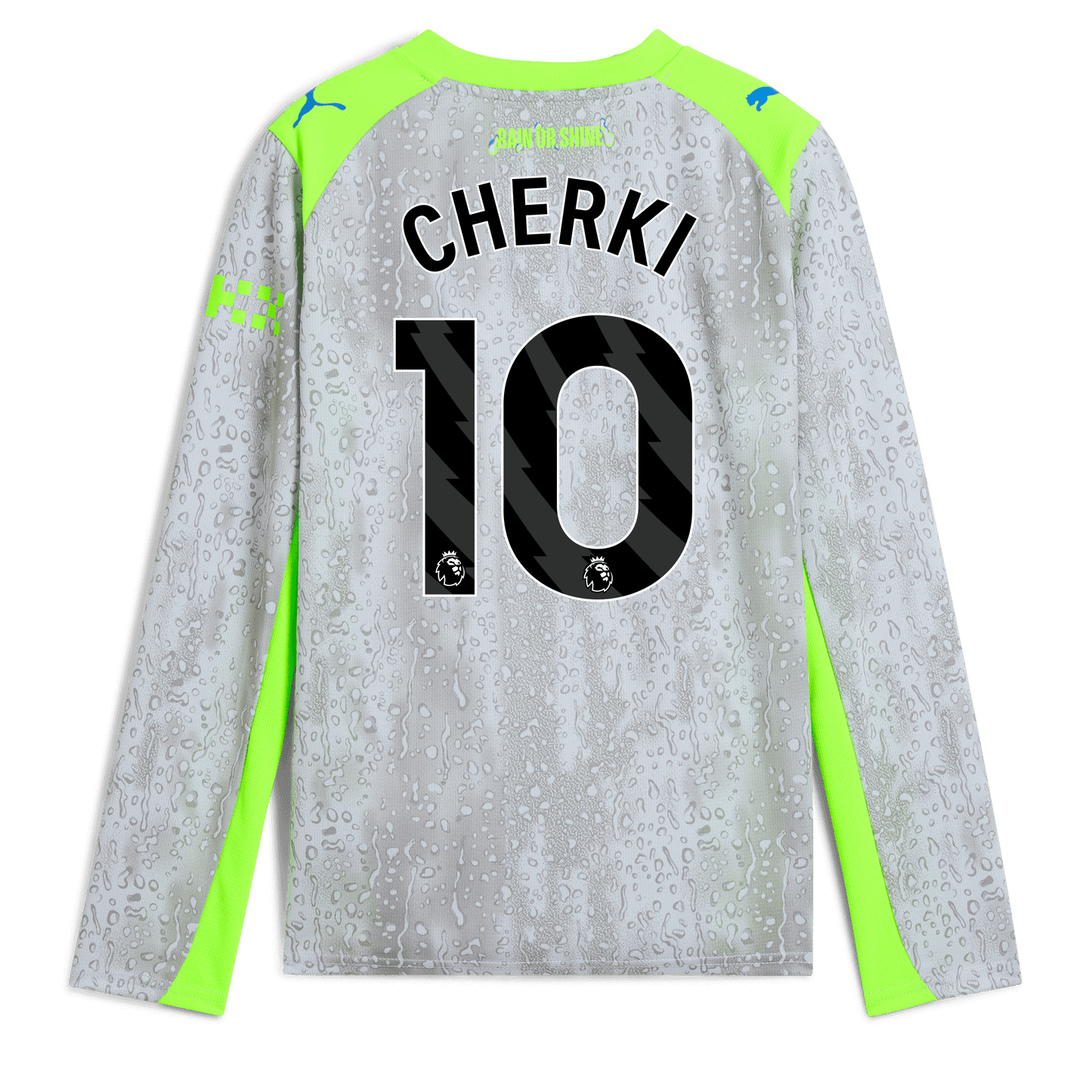 Kids' Manchester City Third Jersey 2025/26 Long Sleeve With CHERKI 10 Printing - blue