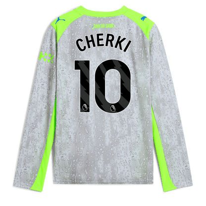 Kids' Manchester City Third Jersey 2025/26 Long Sleeve With CHERKI 10 Printing - blue