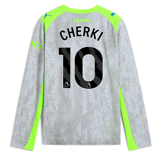 Kids' Manchester City Third Jersey 2025/26 Long Sleeve With CHERKI 10 Printing - blue
