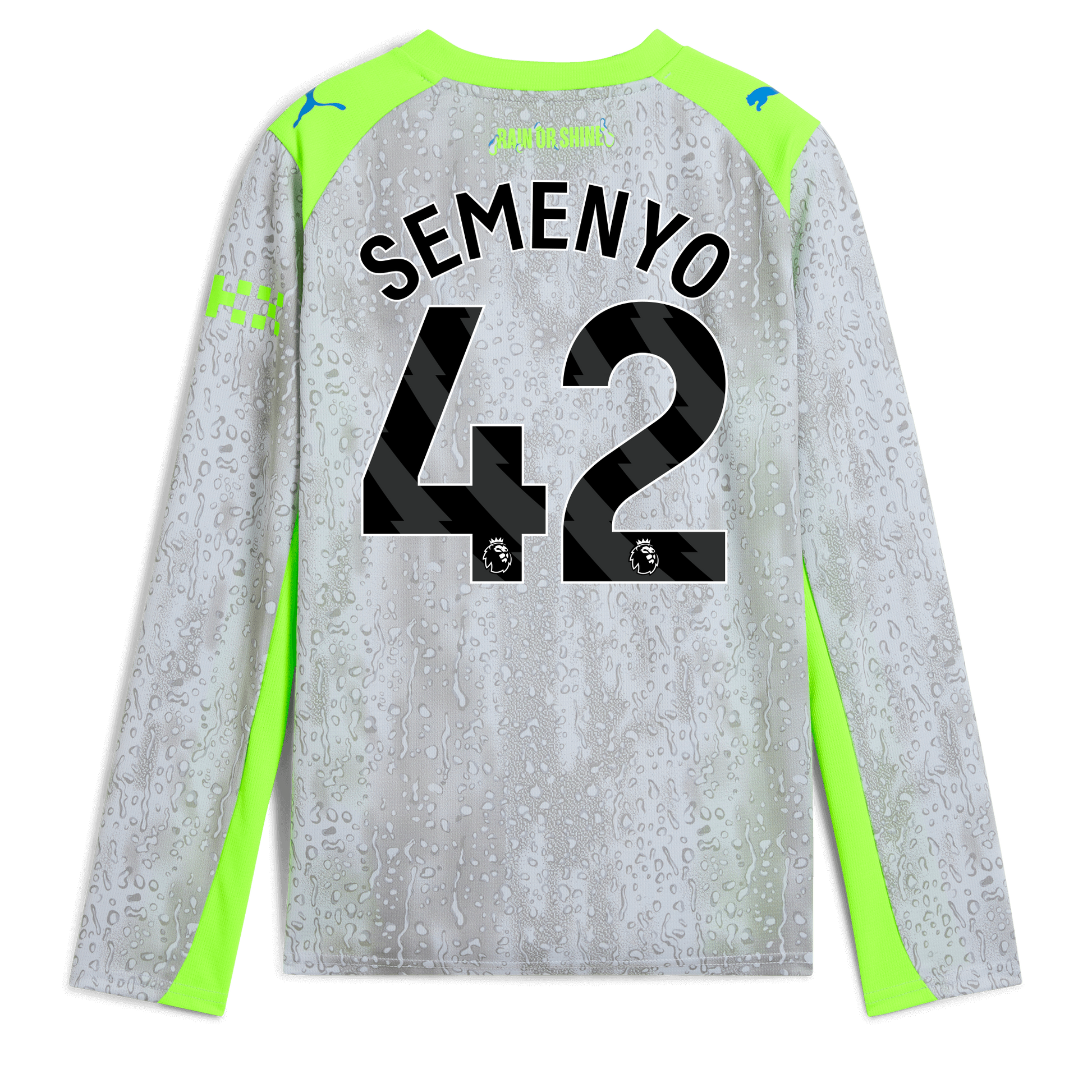 Kids' Manchester City Third Jersey 2025/26 Long Sleeve With SEMENYO 42 Printing - blue