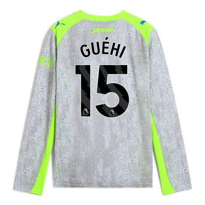 Kids' Manchester City Third Jersey 2025/26 Long Sleeve With GUÉHI 15 Printing - blue
