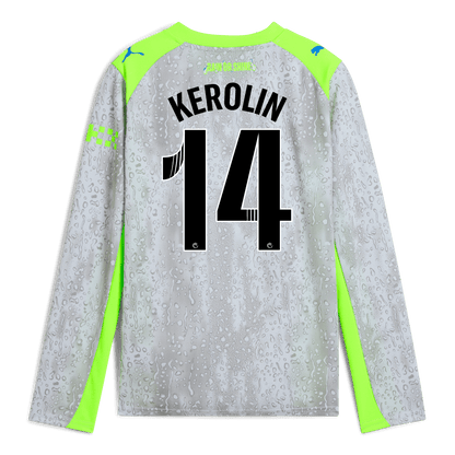 Kids' Manchester City Third Jersey 2025/26 Long Sleeve With KEROLIN 14 Printing
