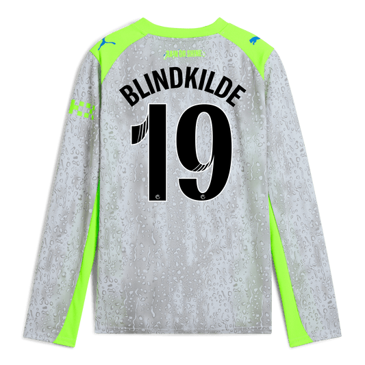 Kids' Manchester City Third Jersey 2025/26 Long Sleeve With BLINDKILDE 19 Printing