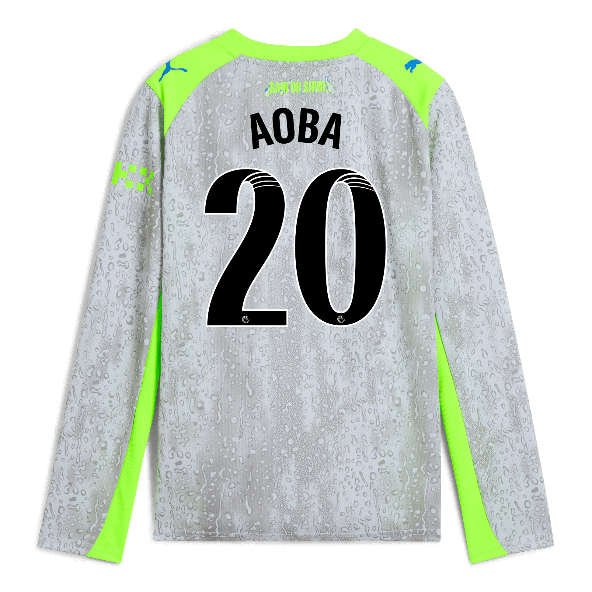 Kids' Manchester City Third Jersey 2025/26 Long Sleeve With AOBA 20 Printing