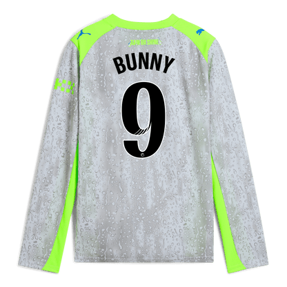 Kids' Manchester City Third Jersey 2025/26 Long Sleeve With BUNNY 9 Printing