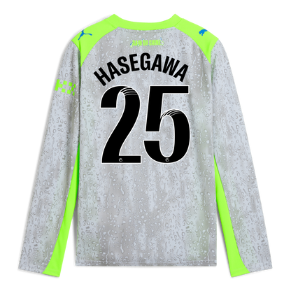 Kids' Manchester City Third Jersey 2025/26 Long Sleeve With HASEGAWA 25 Printing