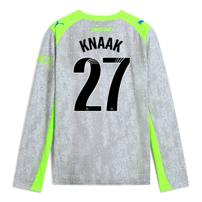 Kids' Manchester City Third Jersey 2025/26 Long Sleeve With KNAAK 27 Printing