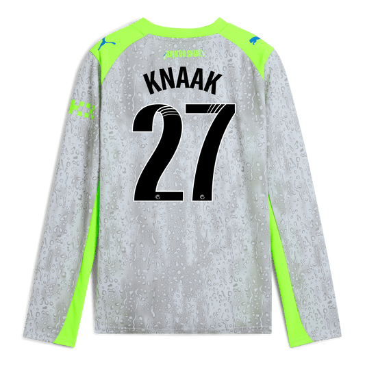Kids' Manchester City Third Jersey 2025/26 Long Sleeve With KNAAK 27 Printing
