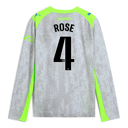 Kids' Manchester City Third Jersey 2025/26 Long Sleeve With ROSE 4 Printing