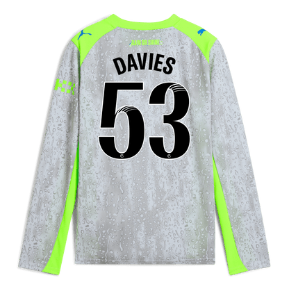Kids' Manchester City Third Jersey 2025/26 Long Sleeve With DAVIES 53 Printing