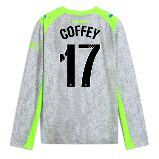 Kids' Manchester City Third Jersey 2025/26 Long Sleeve With COFFEY 17 Printing