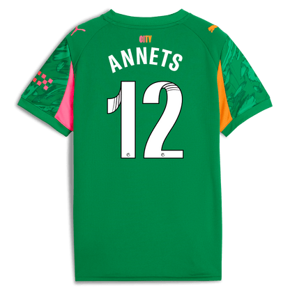 Kids' Manchester City Goalkeeper Jersey 2025/26 With ANNETS 12 Printing - green