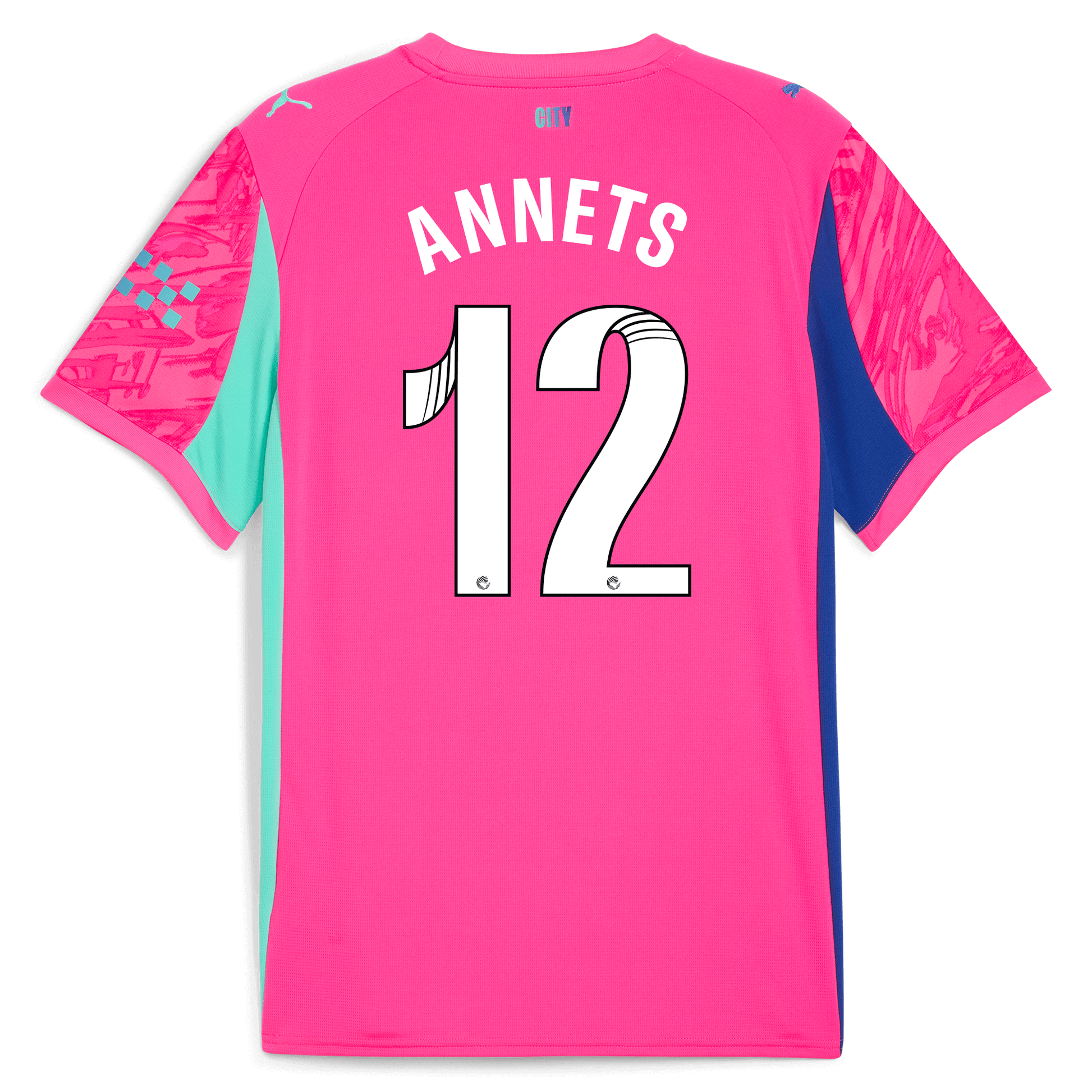 Kids' Manchester City Goalkeeper Jersey 2025/26 With ANNETS 12 Printing - pink