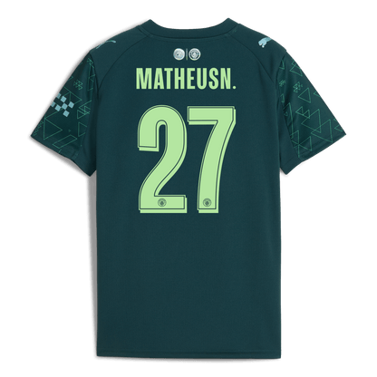 Kids' Manchester City EA SPORTS FC Jersey 2025/26 With MATHEUS N. 27 Printing
