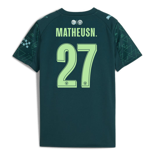 Kids' Manchester City EA SPORTS FC Jersey 2025/26 With MATHEUS N. 27 Printing