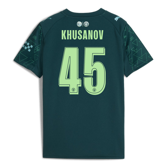 Kids' Manchester City EA SPORTS FC Jersey 2025/26 With KHUSANOV 45 Printing