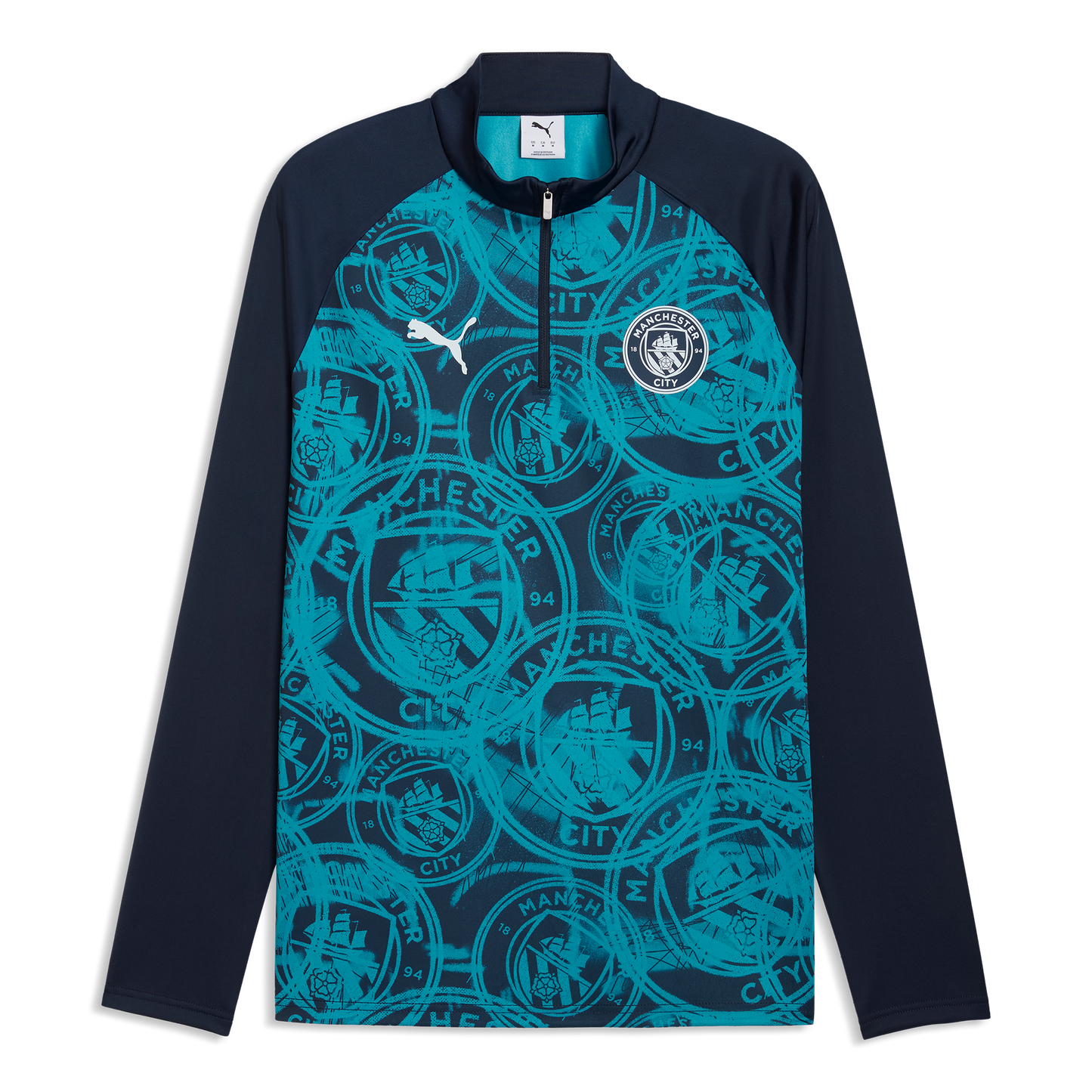 Manchester City Pre-Match 1/4 Zip Top - Deep Navy-Tropical Blue