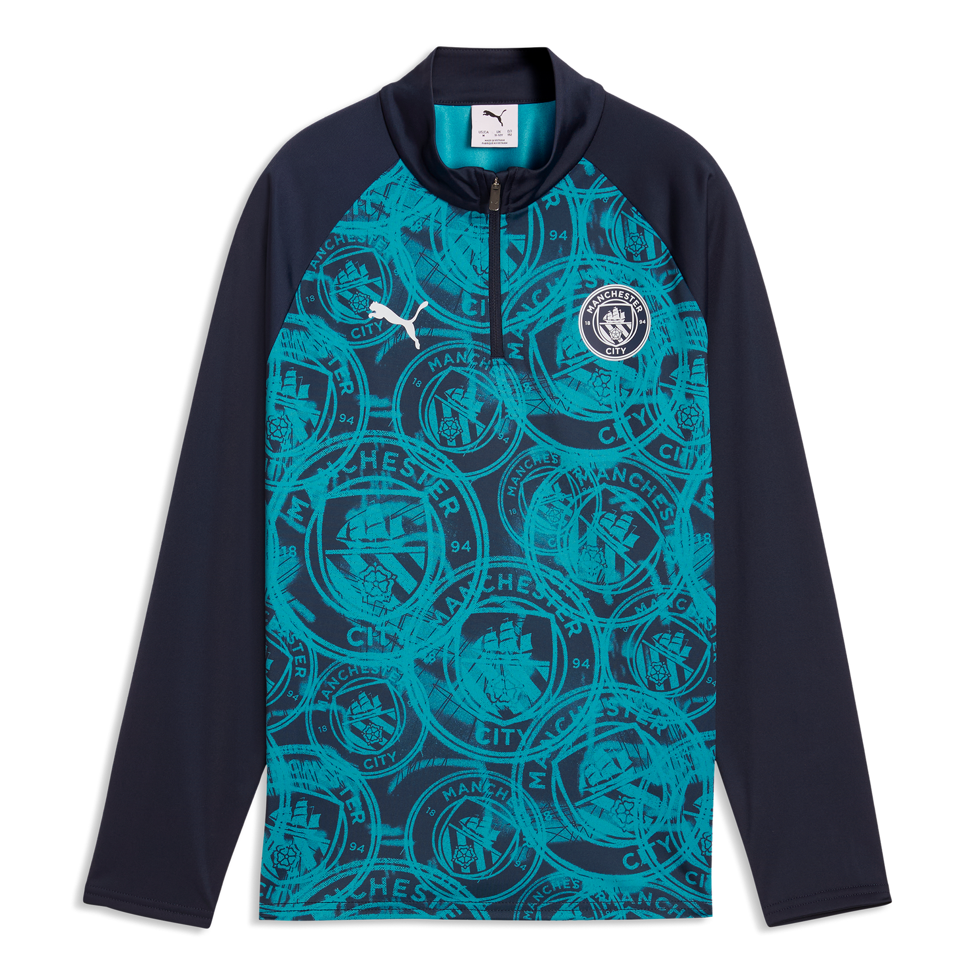 Kids' Manchester City Pre-Match 1/4 Zip Top - Deep Navy-Tropical Blue