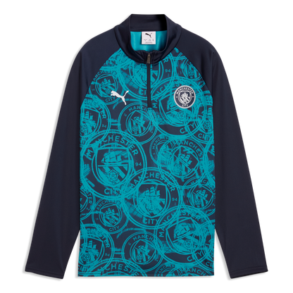 Kids' Manchester City Pre-Match 1/4 Zip Top - Deep Navy-Tropical Blue