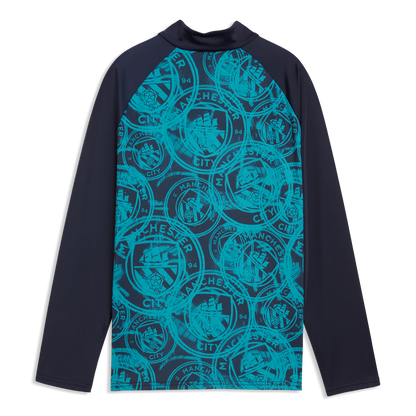Kids' Manchester City Pre-Match 1/4 Zip Top - Deep Navy-Tropical Blue
