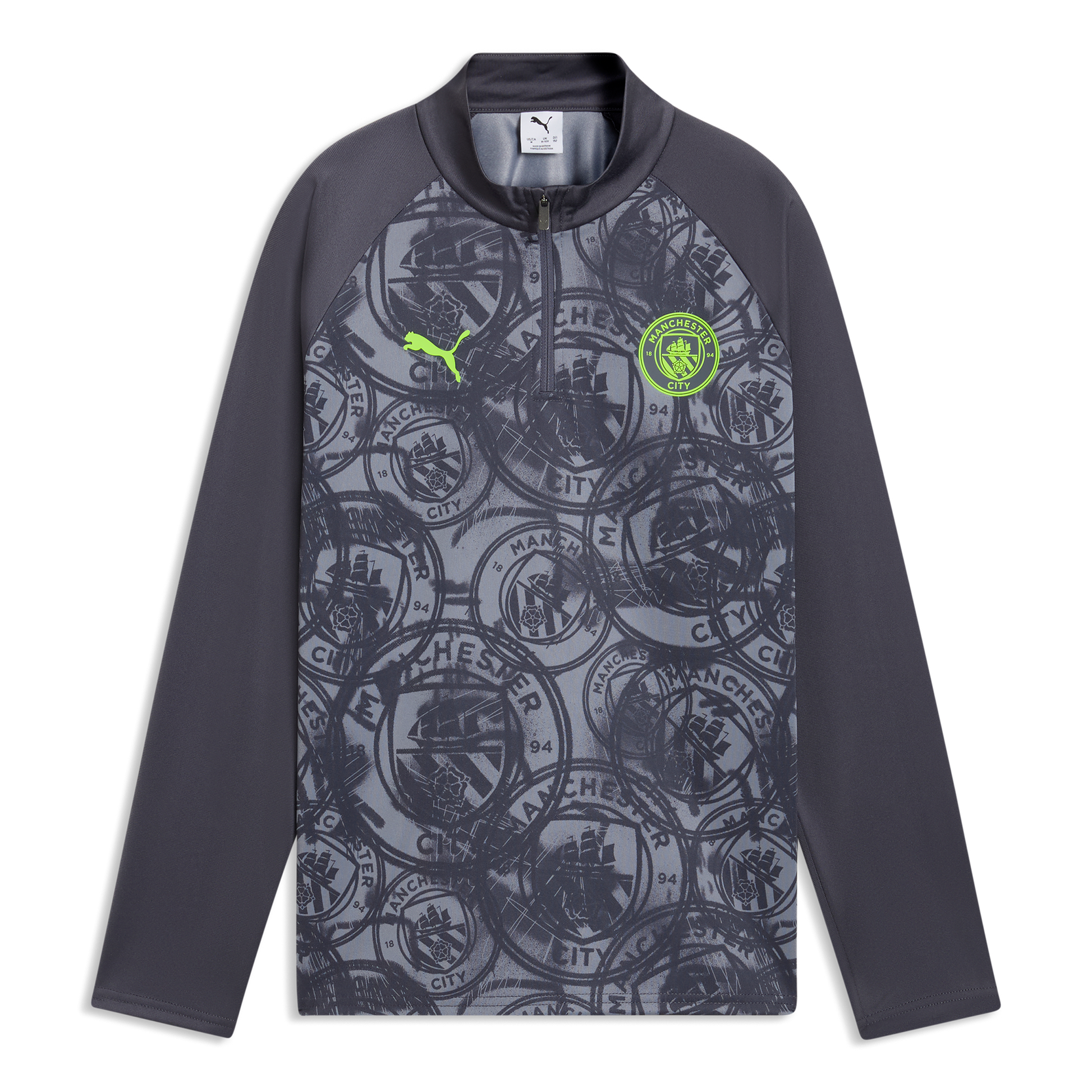 Kids' Manchester City Pre-Match 1/4 Zip Top - Galactic Gray-Pro Green