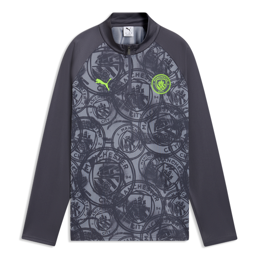 Kids' Manchester City Pre-Match 1/4 Zip Top - Galactic Gray-Pro Green