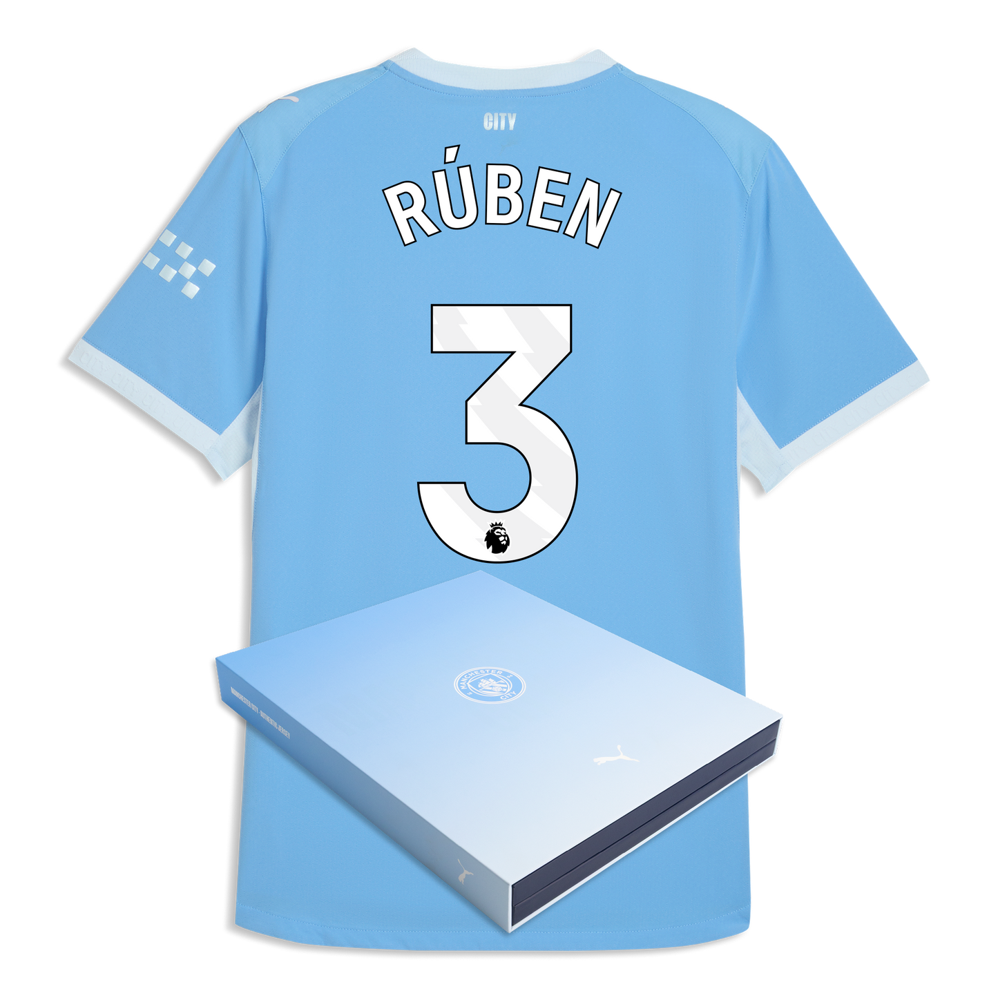 Manchester City Home Authentic Jersey 2026/27 With RÚBEN 3 Printing in Gift Box - Team Light Blue-Icy Blue
