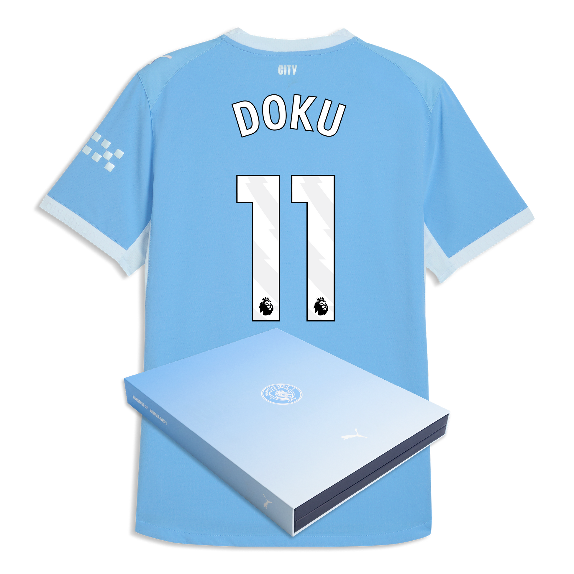 Manchester City Home Authentic Jersey 2026/27 With DOKU 11 Printing in Gift Box - Team Light Blue-Icy Blue