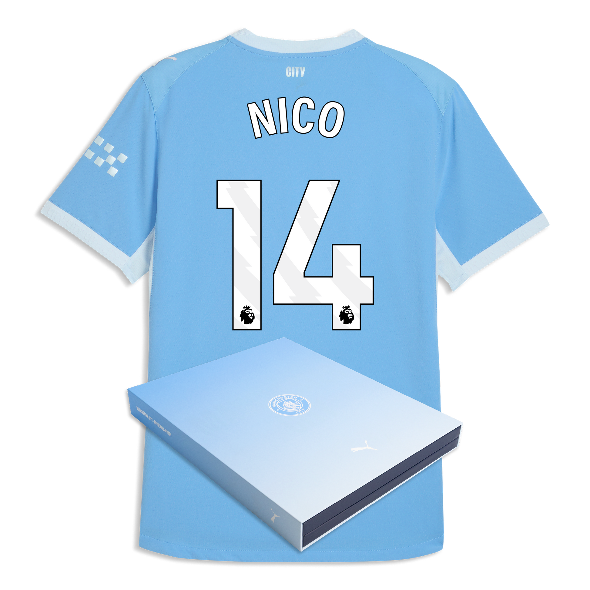 Manchester City Home Authentic Jersey 2026/27 With NICO 14 Printing in Gift Box - Team Light Blue-Icy Blue
