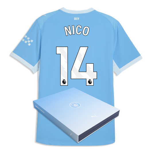 Manchester City Home Authentic Jersey 2026/27 With NICO 14 Printing in Gift Box - Team Light Blue-Icy Blue
