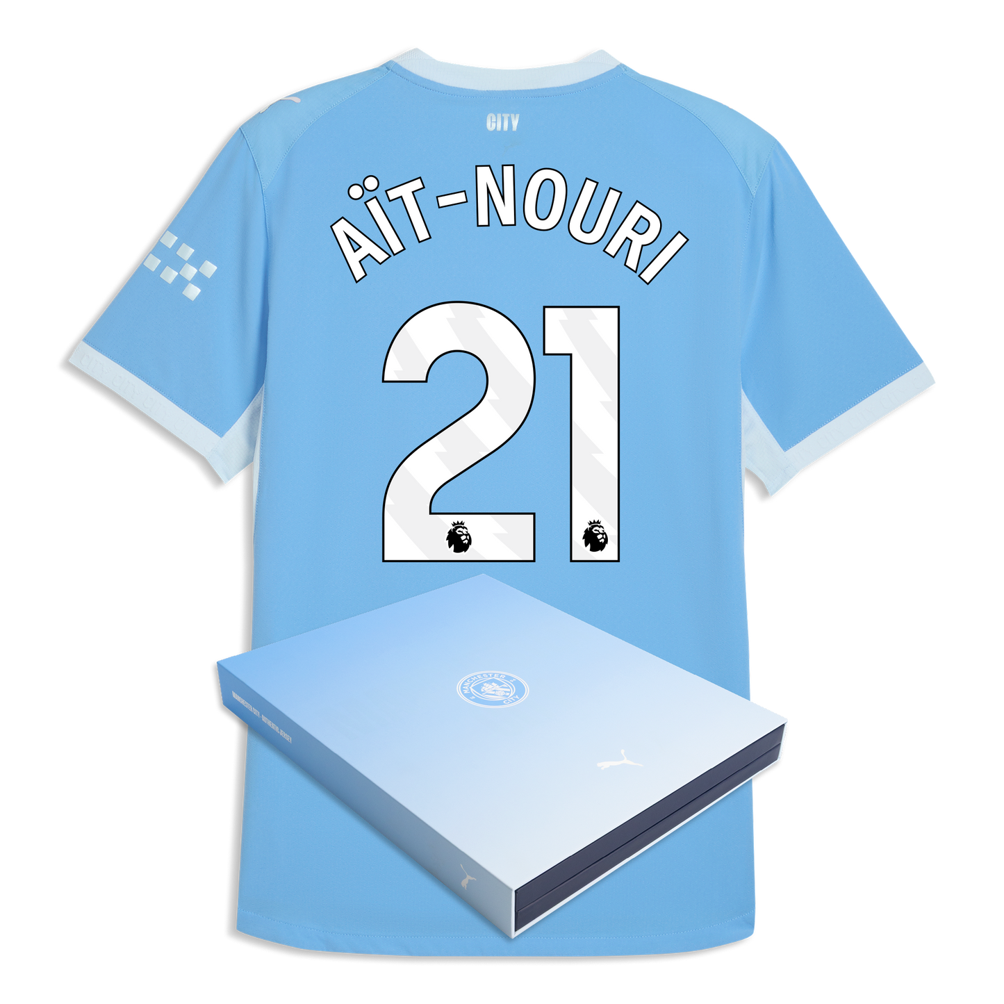 Manchester City Home Authentic Jersey 2026/27 With AÏT-NOURI 21 Printing in Gift Box - Team Light Blue-Icy Blue